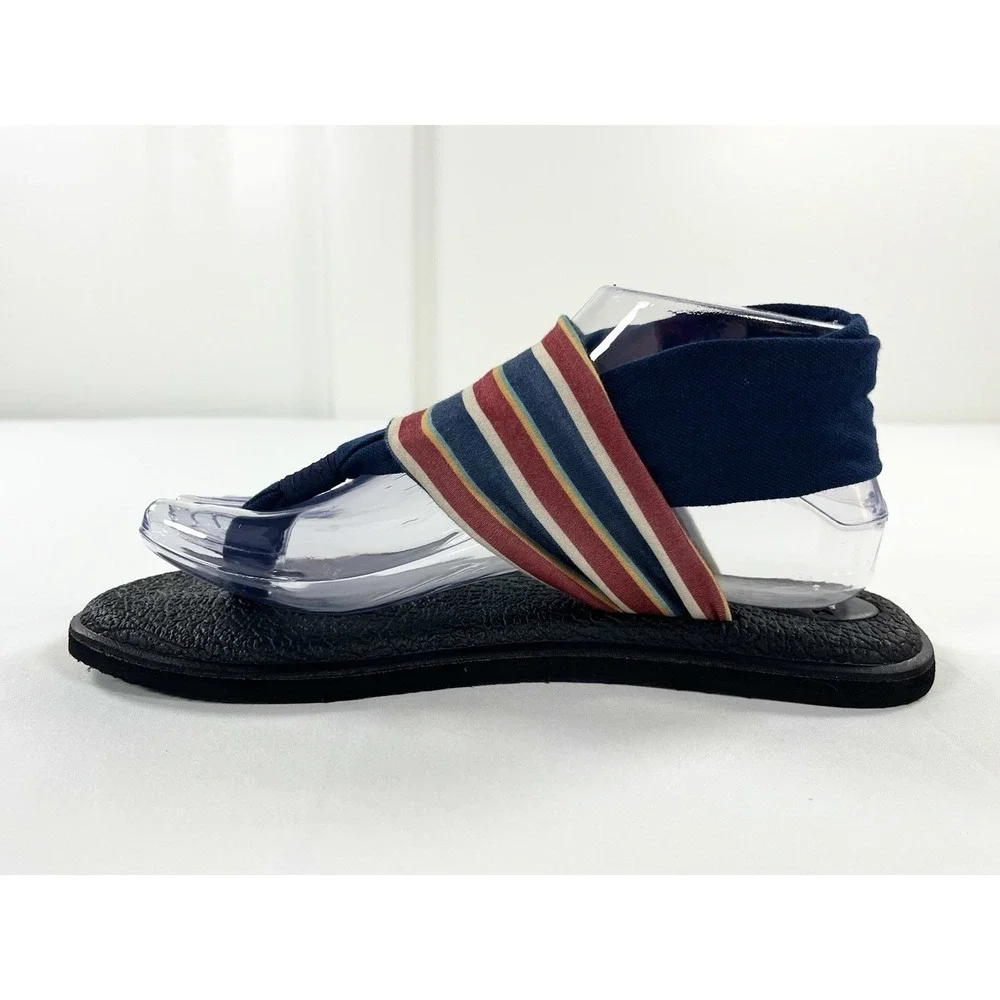 Sanuk Yoga Sling‎ 2 Comfort Sandals Navy Multi Stripe Fabric Women Size 7 New